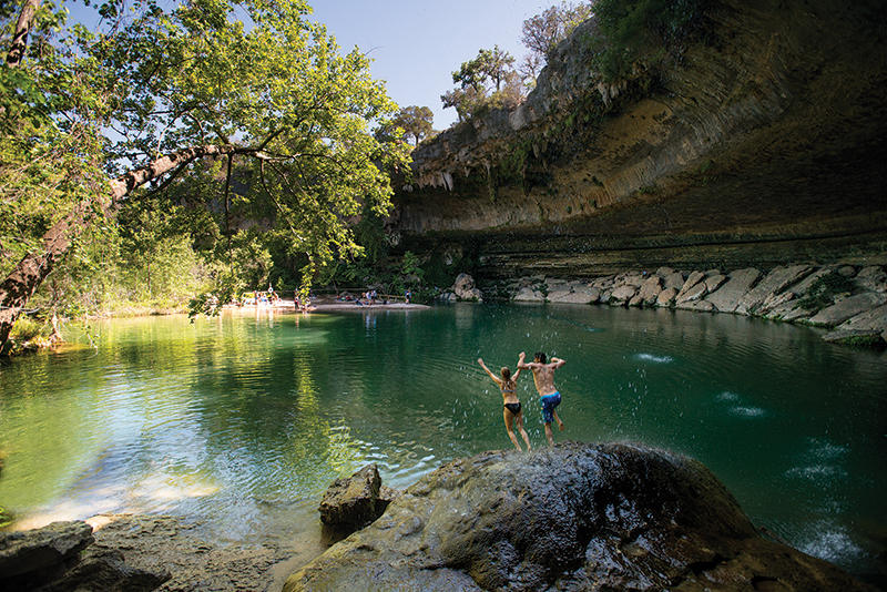 best swimming holes in Texas, swimming area Central Texas, Hamilton Pool swimming area,