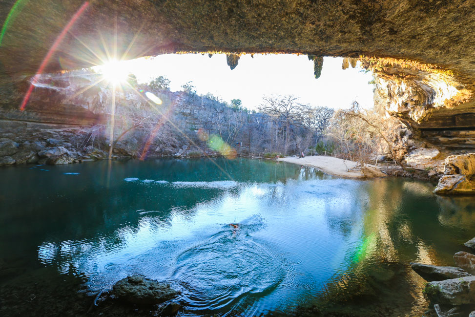 best swimming holes in Texas, swimming area Central Texas, Hamilton Pool swimming area,